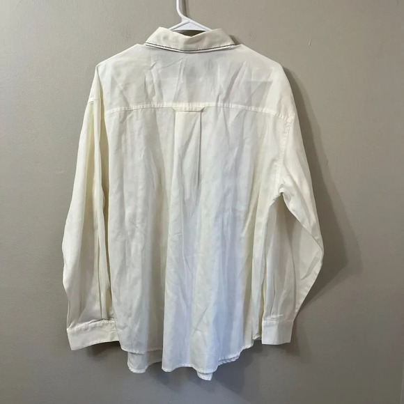Vtg 80s Jantzen Womens White Button Up Shirt Size XL Embroidered Floral Cottage - Picture 8 of 10